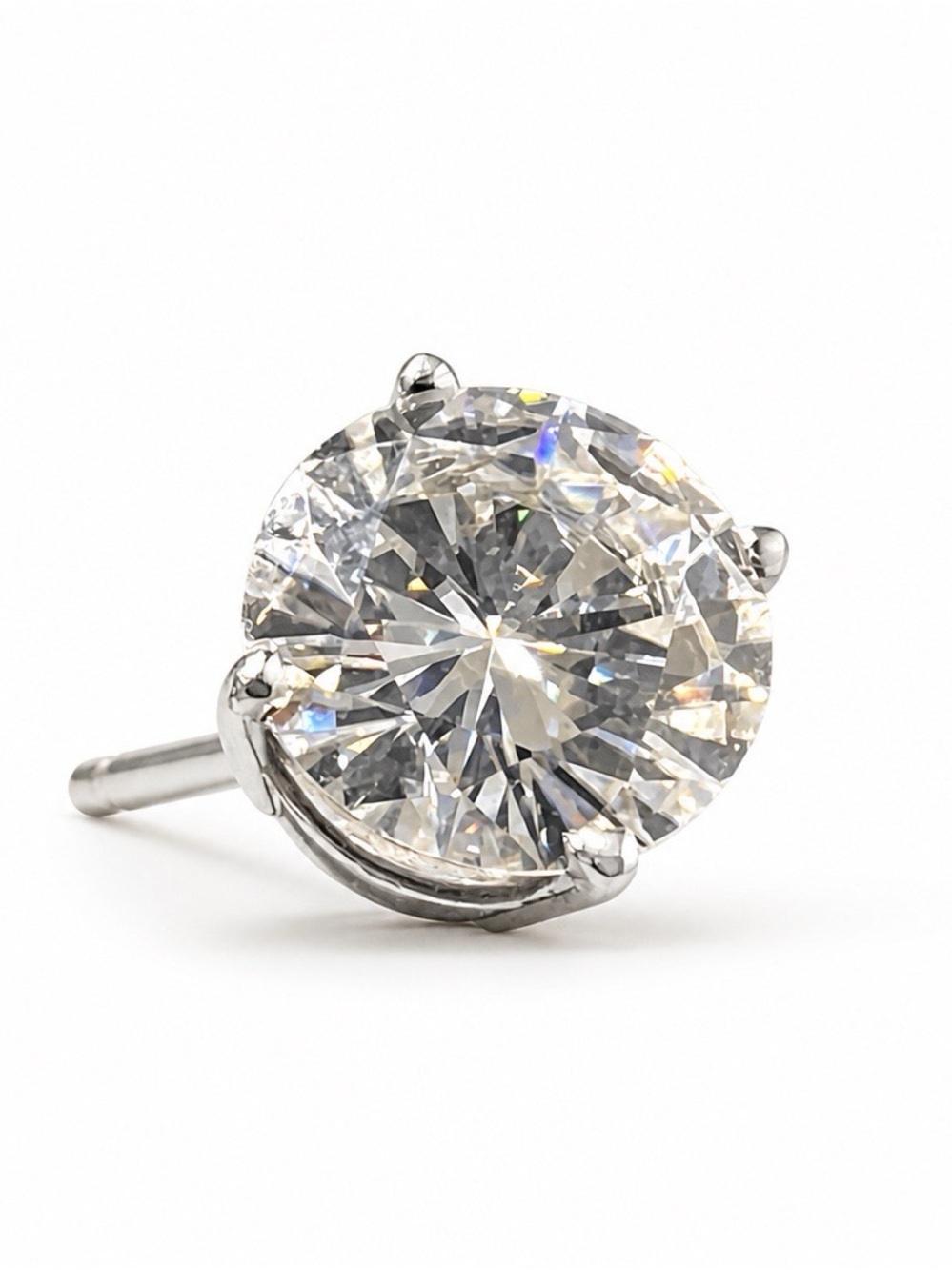 Round Cubic Zirconia Solitaire Stud Earring in 14K Solid White Gold